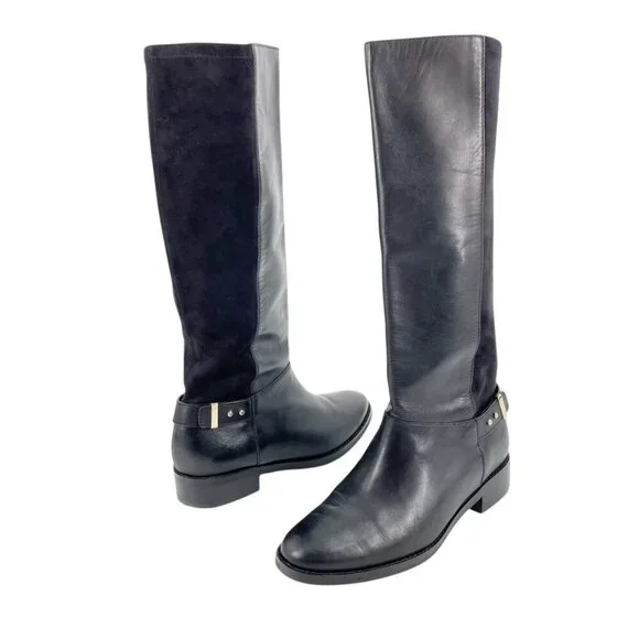 Bottes Cole Haan Adler Noires Taille 9.5B - Cuir Et Suède, Hautes Genoux, Neuves En Boîte